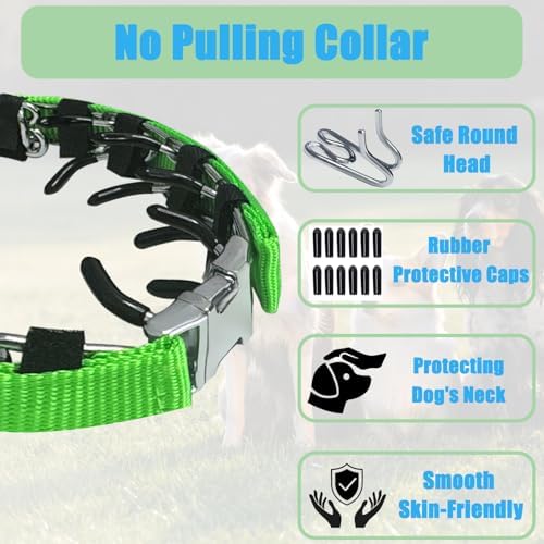 Prong Training Collar for Dogs, Rotating Ring Welding, Adjustable Dog Training Pinch Collar with Quick Release Buckle, for Small Medium Large Dogs