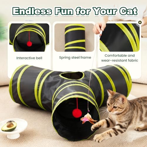 Love's cabin Cat Tunnel for Indoor Cats, 3-Way Collapsible Play Tunnel