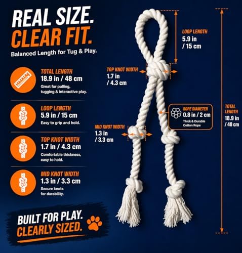 Dog Rope Toy 2 Pack, 18 in Heavy Duty Cotton Tug Toy for Medium Large Dogs, Interactive Tug of War & Chew Rope, Natural Undyed, Teeth Cleaning