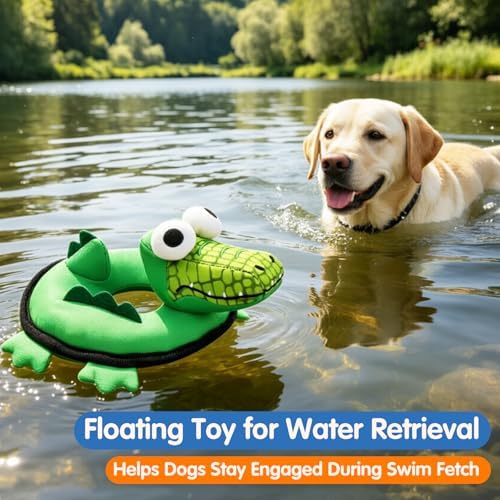 Floating Dog Squeaky Water Pool Toys Water Fetch Toys for Small Medium Dogs, Quick-Dry Waterproof, Machine Washable, Lake & Beach Interactive Summer Dog Toy Crocodile