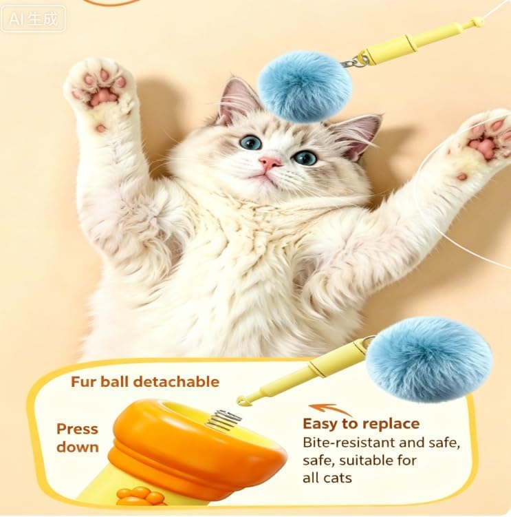 Hands-Free Electric Cat Toy Interactive Teaser Entertainment Toy for Kitten, One-Click Pop Out & Auto Retractable Cat Wand Toy with Soft Balls, Kitten Teaser Toys for Indoor Cats (Pink)