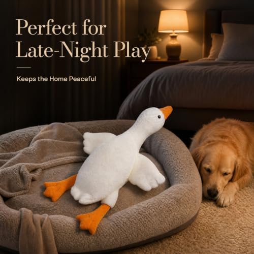 50cm White Goose Plush Dog Toy, Durable Non-Squeaky Chew Toy for Aggressive Chewers, Interactive Fetch and Training Toy for Medium Large Dogs, Tough Pet Puppy Gift