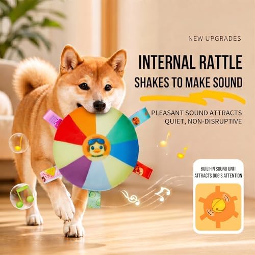Small Dog Squeaky Flying Disc Toy 2-in-1 Plush & Cotton Rope Chew Toy with Built-in Squeaker, Interactive Toy for Puppy Training, Teething & Dental Care