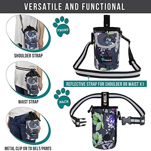 PetAmi Dog Treat Pouch, Large Hands-Free Training Bag, Floral Gray