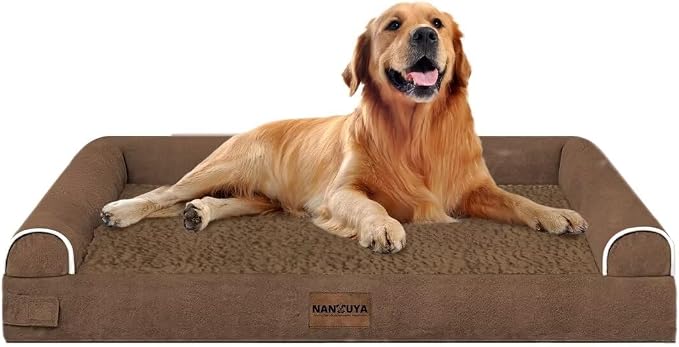 Orthopedic Dog Bed for X-Large Dogs, 40 x 32 Inch, Dark Coffee | Egg crate foam for joint support, 3-sided bolster pet sofa, waterproof lining, washable cover, and non-skid base