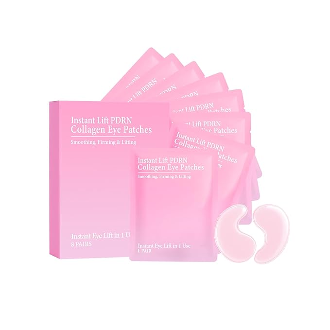 Eye Patches with PDRN & Collagen, Hydrogel Eye Mask with Instant Lift Effect, Dark Circles & Puffy Eyes, Anti-Aging Under Eye Treatment for Wrinkles, Eye Bags & Fine Lines (8 Pairs)