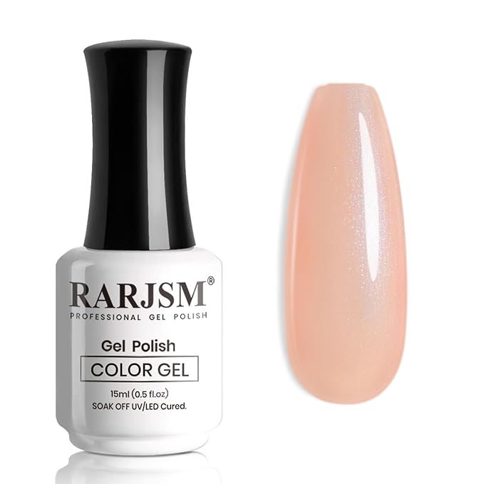 RARJSM Nude Pink Gel Nail Polish with White Silver Pearl Shell Glitter Clear Sheer White Shimmer Gel Polish 15ml UV LED Soak Off Transparent Skin Color Home Salon French Manicure Curing Requires