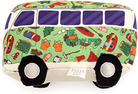 The Worthy Dog Icons Pattern Tough Plush Squeaky Dog Toy, Happy Camper