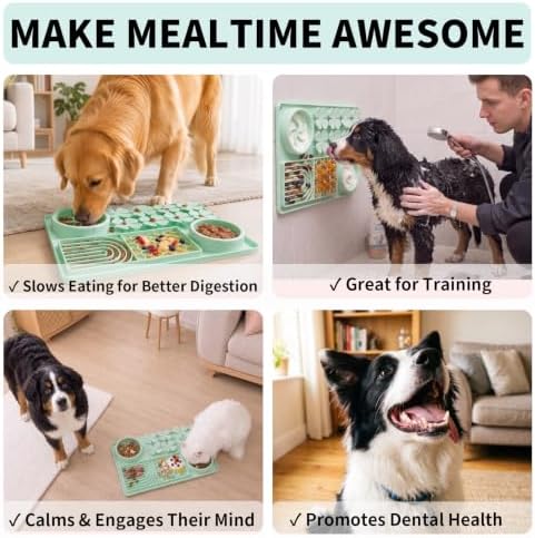 MewaJump Slow Feeder Bowl, 4 in 1 Silicone Lick Mat with Suction Cups for Dog Cat, Snuffle Mat for Pet Smell Training, Puzzle Toys Interactive Sniff Mat for Slow Eating