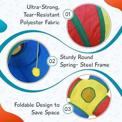 Cat Toys - 4-Way Tunnel for Indoor Cats with Peek Hole & 2 Mice - Large Foldable Rainbow Tube with Hanging Ball for Kittens, Rabbits, Small Dogs - Ideal Cat Toy