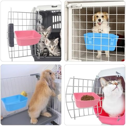 6 Pack Feeder (Blue, Pink), Hanging Feeder,Food and Water Container, Bath Water Bowl Universal for Birds Hamsters Mice Rats Rabbit Guinea Pig Small Pets (S) (M)