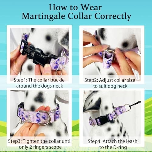 Purple Martingale Dog Collars for Medium Dogs with Buckle Floral Pattern Nylon Dog Collar (Purple Lily, Medium)