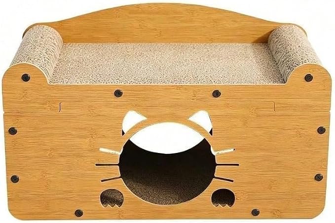 3-in-1 Scratcher Cat House – Save Your Furniture Combines Play Cave, Cozy Bed & Scratching Pad. Durable Cardboard, Reduces Stress. Ideal for Indoor Cats Who Love to Scratch, Play & Nap (FX-SFHXM)