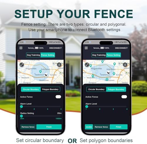 Electric Fence System with Training Collar, GPS Wireless Dog Fence with Free App, Rechargeable Fence for Outdoor Use, Adjustable Waterproof Pet Containment System