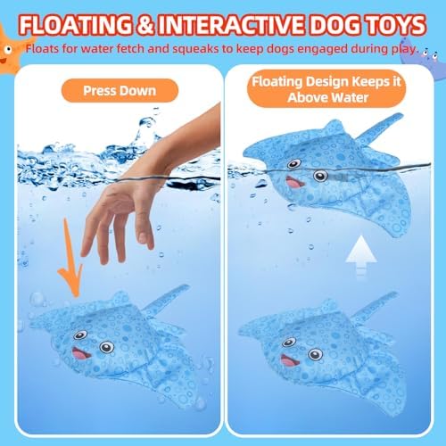 PUPTECK Floating Pool Toys for Dogs - 2 Pack Squeaky Pet Water Toys for Fetch & Training, Interactive Summer Outdoor for Large Small Medium Dogs, Starfish & Manta Ray
