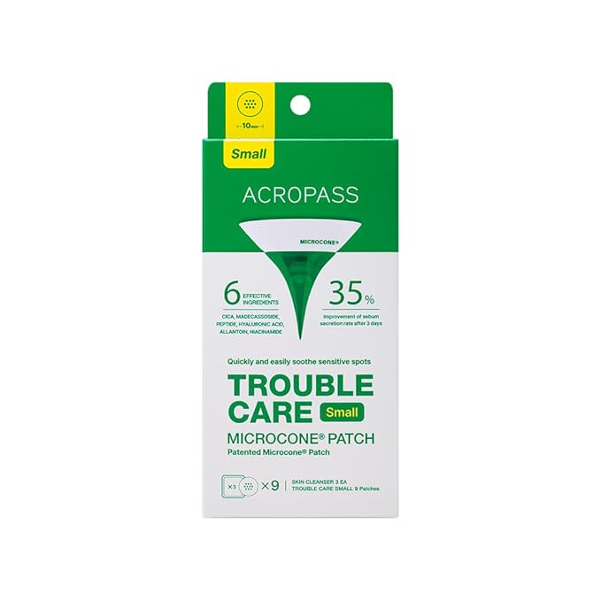 ACROPASS Trouble Care Microcone Acne Patch, Spot Care for Early Pimple and Zits, Hydrocolloid & Niacinamide for Blemishes (Small Size 9count)