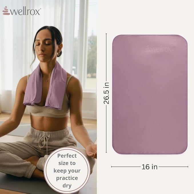 Wellrox Microfiber Hand Towel- Absorbent Sweat Towels for Women- Yoga Mat Towel for Pilates, Hot Yoga, Gym Workouts (2 Pack, Lavender)