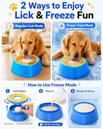 Interactive Slow Feeder Dog Bowl with Rolling Lick Ball for Liquid Treats