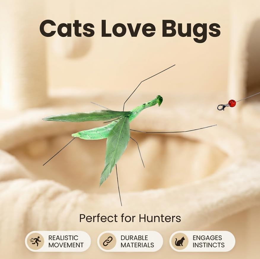 Cat Feather Cat Toy Attachments, 2 Pcs Simulation Insects Mantis Refills, Cat Toys Replacement Feathers for Cat Wand, Interactive Kitten Teaser Wand Attachments