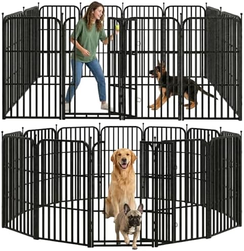Metal Dog Playpen 47" 12 Panels for Medium Large Dogs, Indoor Outdoor Exercise Pen for Yard RV Camping, Thickened Steel Tube, Gravity Lock & Ball Head Iron Rods