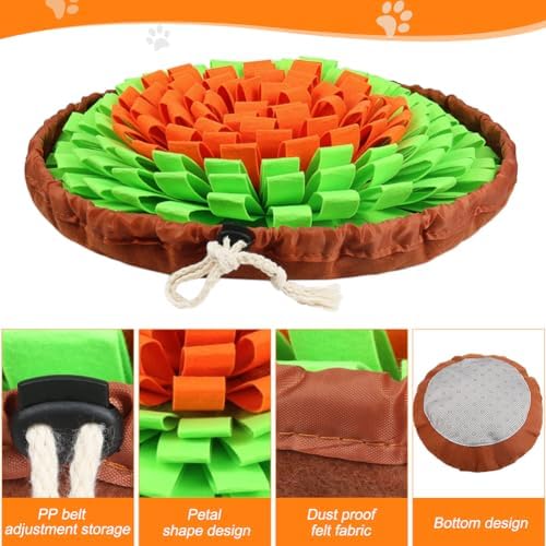 SZEE Snuffle Mat for Dogs, Adjustable Sniffing Mat for Smell Training and Slow Eating, Dog Snuffle Pad for Mental Stimulation and Enrichment, Interactive Toys for Pets (Orange and Green)