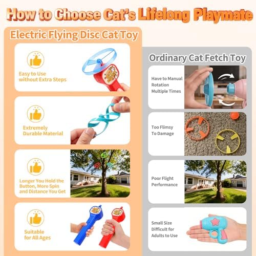 BABORUI Cat Toy Disc Launcher, Rechargeable Interactive Cat Fetch Toy Launcher with 8 Flying Discs, Flying Enrichment Toys for Indoor Bored Kittens & Adult Cats (Red-1)