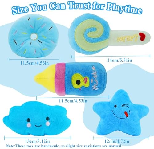 ASOCEA Small Dog Toys 5 Pack, Squeaky Plush Puppy Toys,Blue