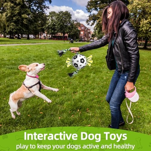 QDAN Dog Soccer Ball for Dogs, Durable Outdoor Dog Toys, Plush Dog Balls, Pet Rope Birthday Toys for Small to Large (Black)