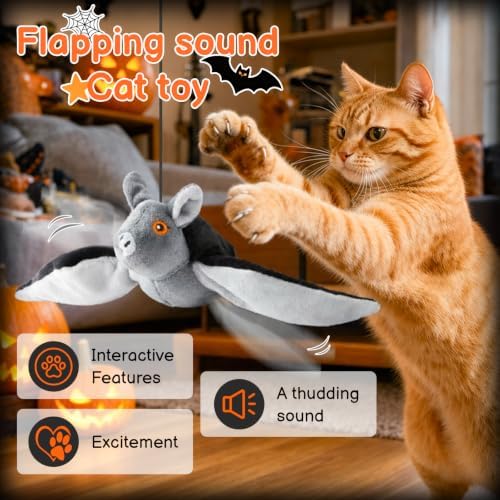 Flying Bat Dog Toy, Electric Flapping Wings Interactive Cat Toy, Mimics Real Soar Motion, Simulation Flying Bat Teasing Toy for Cats & Dogs, Hanging and Ground Play