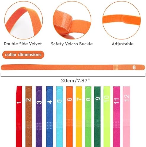 Newborn Puppy Collar Set of 12 with Numbered Tags & Weight Tracker Chart, Soft Adjustable Kitten Collar, Puppy Collars for Litter, Whelping Supplies for Kitten Small Dogs (S/M/L) (S)