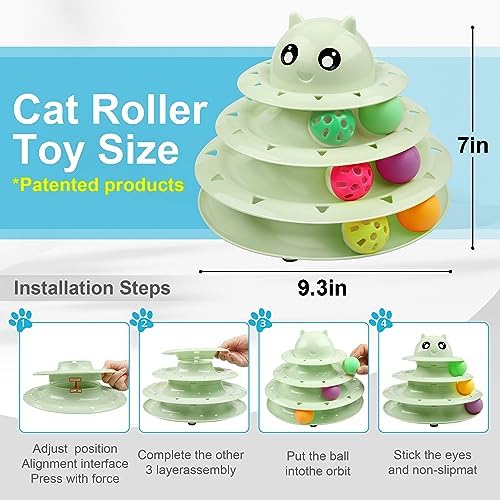 UPSKY 24 PCS Cat Toys Set with Teaser, Mice, Spring, and Various Ball Toys | Puzzle Kitten Toys, Sturdy Structure, Detachable Design, Easy to Assemble, Anti-Slip, Reduces Boredom for Indoor Cats