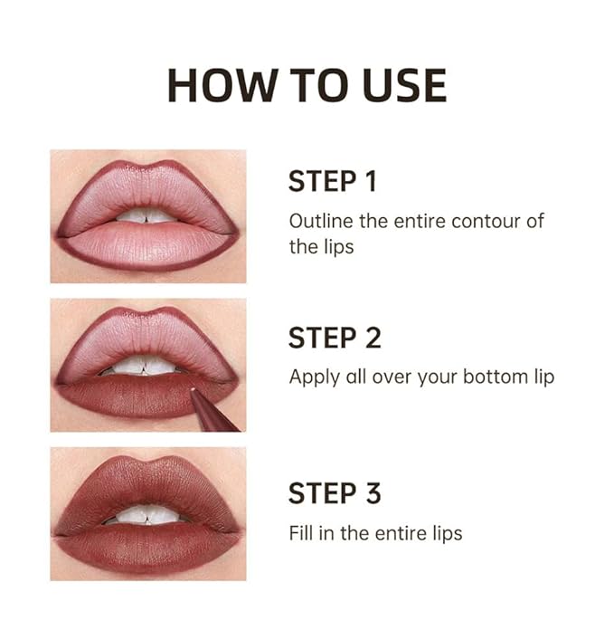 3PCS 2-in-1 Lip Liner and Lipstick Set - Matte Nude, Dark Brown, and Red Gradient Lip Liner Combo | Long Lasting, High Pigment, Waterproof Lip Pencil Set for Women