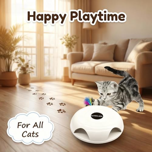 Interactive Whack-a-Mole Cat Toy — Automatic Mushroom Feather Pop-Up Play Toy for Cats, Cognitive Stimulation & Exercise, Durable Pet Entertaining Game (White)