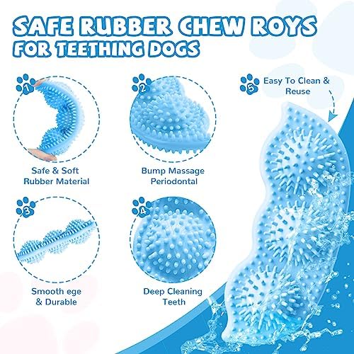 ABRRLO 6 Pack Puppy Teething Toys Cute Blue Puppy Chew Toys for Teething Small Breed Dog Chew Toy Interactive Pet Toy Set for Puppies to Keep Them Busy Soft Durable Small Breed Doggy Chewing Ball