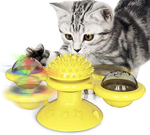 GBSYU Interactive Windmill Cat Toys with Catnip : Cat Toys for Indoor Cats Funny Kitten Toys with LED Light Ball Suction Cup‖Cat Nip Toy for Cat chew Exercise (Yellow)