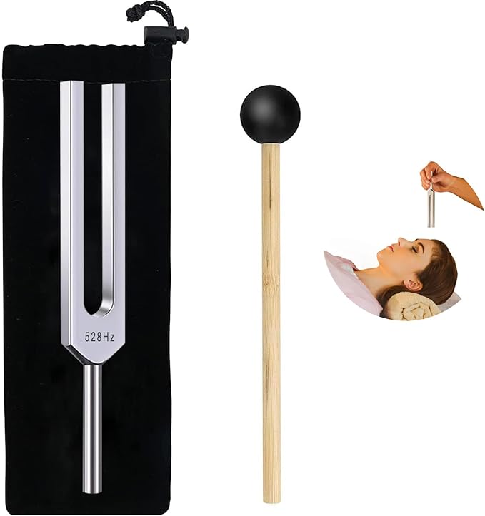 528 Hz Tuning Fork with Reflex Hammer for Healing Chakra Set,Aluminum Alloy, with Silicone Hammer and Storage Bag, Ideal for Sound Healing, SPA Aromatherapy,Yoga, Meditation, and Relaxation
