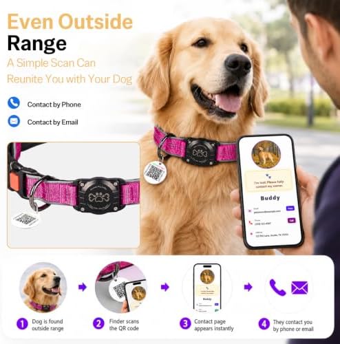 Geamen Waterproof Dog Collar QR Code Reflective Collar HotPink XL | Built-in Waterproof Holder, QR Code Tag, Reflective,Secure Buckle