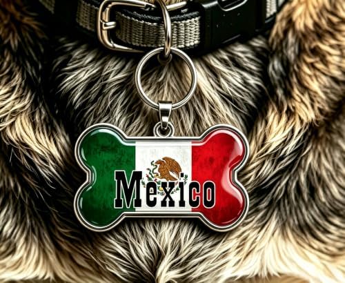 HSIAHOU Custom Pet ID Tags, Personalized Dog Tag Cat Tag (Mexico Flag)