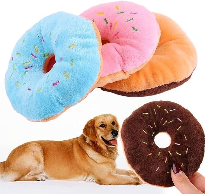 3 PCS Blue Donut Shape Pet Toy,Lovely Donut Shaped Squeaky Squeaking Sound Toy for Pet Chew Toy Squeaky Dog Toy Blueberry Chew Guard Technology Dog Squeak Toys