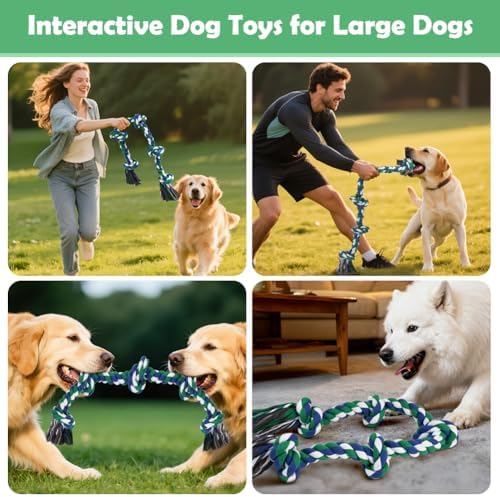 SZEE Dog Rope Toy for Large Dogs, 37 Inch 5 Knots, Tug of War Rope for Large Breeds, for Energy Release & Boredom Relief (Green & Blue)