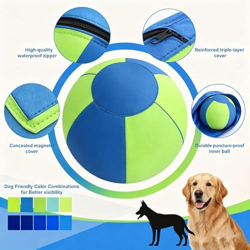 Sheepdog Herding Ball 10/18/22/25 Inch, Heavy-Duty Double-Layer Anti-Burst Tear-Resistant Interactive Dog Toy with Air Pump Washable Cover for Indoor Outdoor Play (Blue + Orange, 10 in)