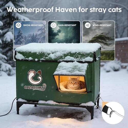 Weatherproof Outdoor Heated Cat House 24" x 20" x 15" Green