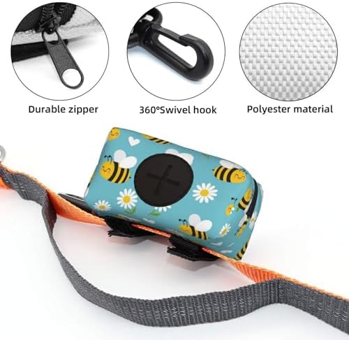 Dog Poop Bag Holder for Leash Pet Waste Dispenser With Clip for Puppy Walking Accessories, Travel, Camping (Yellow Bee Cute Flower Daisy Sky Blue)