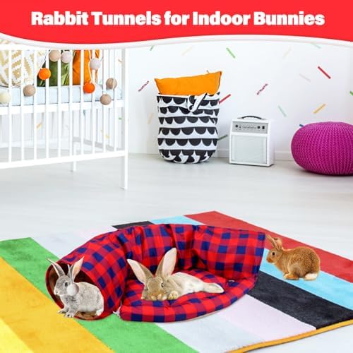 BWOGUE Bunny Tunnel Bed, 2-in-1 Collapsible Rabbit Tunnel Hideout with Mat
