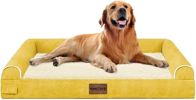 Orthopedic Dog Bed for X-Large Dogs, 40 x 32 Inch, Ginger | Egg crate foam for joint support, 3-sided bolster pet sofa, waterproof lining, washable cover, and non-skid base