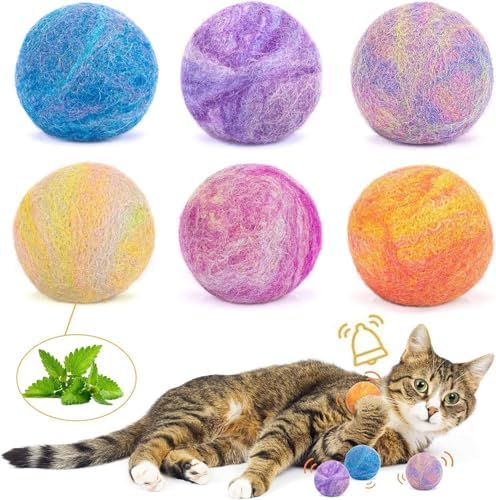Retro Shaw Catnip Toys Balls with Bell Inside, Wool Yarn Cat Balls, 6 Pack