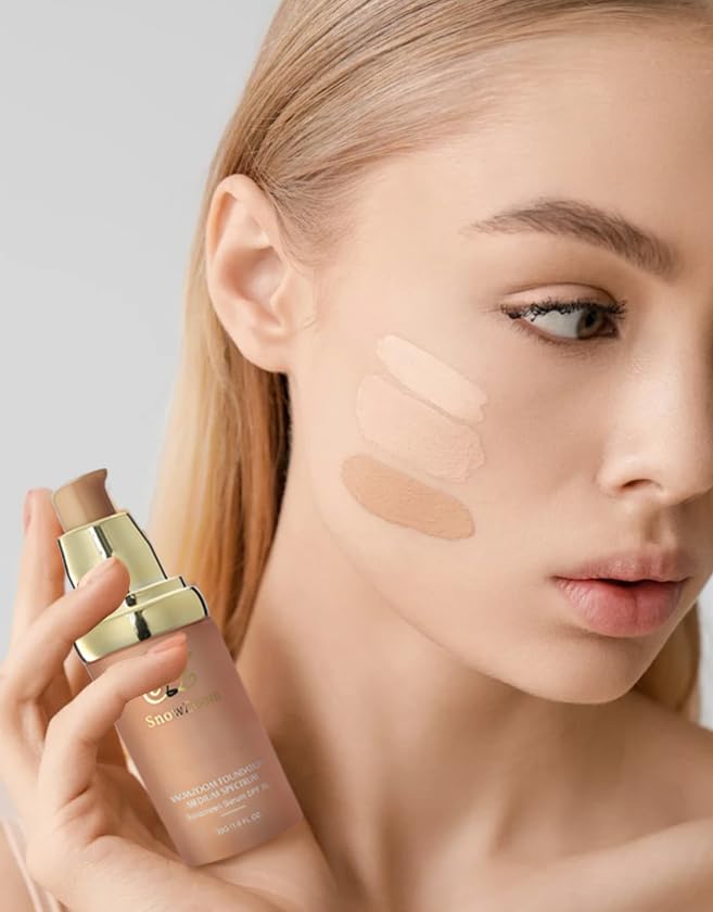 Medium/Light Spectrum-Color Changing Foundation 4 in 1 -with SPF 50+,Hydrating Longwearing & Waterproof，Makeup Care (light spectrum -Gold Lid- suitable for people with fair skin, 1.2oz)