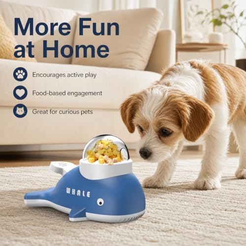 Interactive fuzzibud cat Treat Toy & Duck Treat Dispenser for Dogs - Slow Feeder cat Feeder Puzzle for Boredom Relief, Puzzle Toy with 3 Lids (Little Whale Food Spiller)