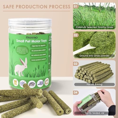 Grddaef 45Pcs Rabbit Toys, 300g Natural Timothy Grass Molar Teeth Stick Chew Toys for Chinchilla Rabbit Bunny Guinea Pig Treats