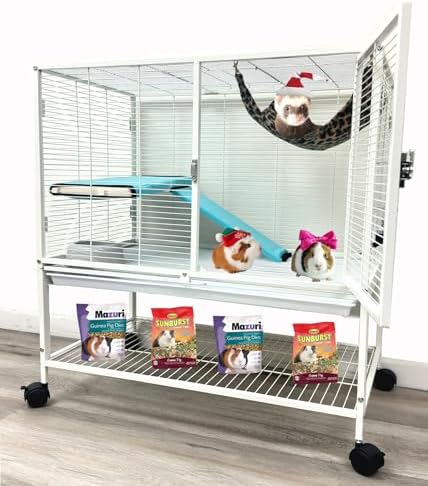 Extra Large 30.5"x18.25"x34"H Two Tiers X-Large Front Doors Top Access Door Tight 1/2-inch Wire Spacing for Feisty Ferret Hammock Chinchilla Cat Sugar Glider Home On Wheels